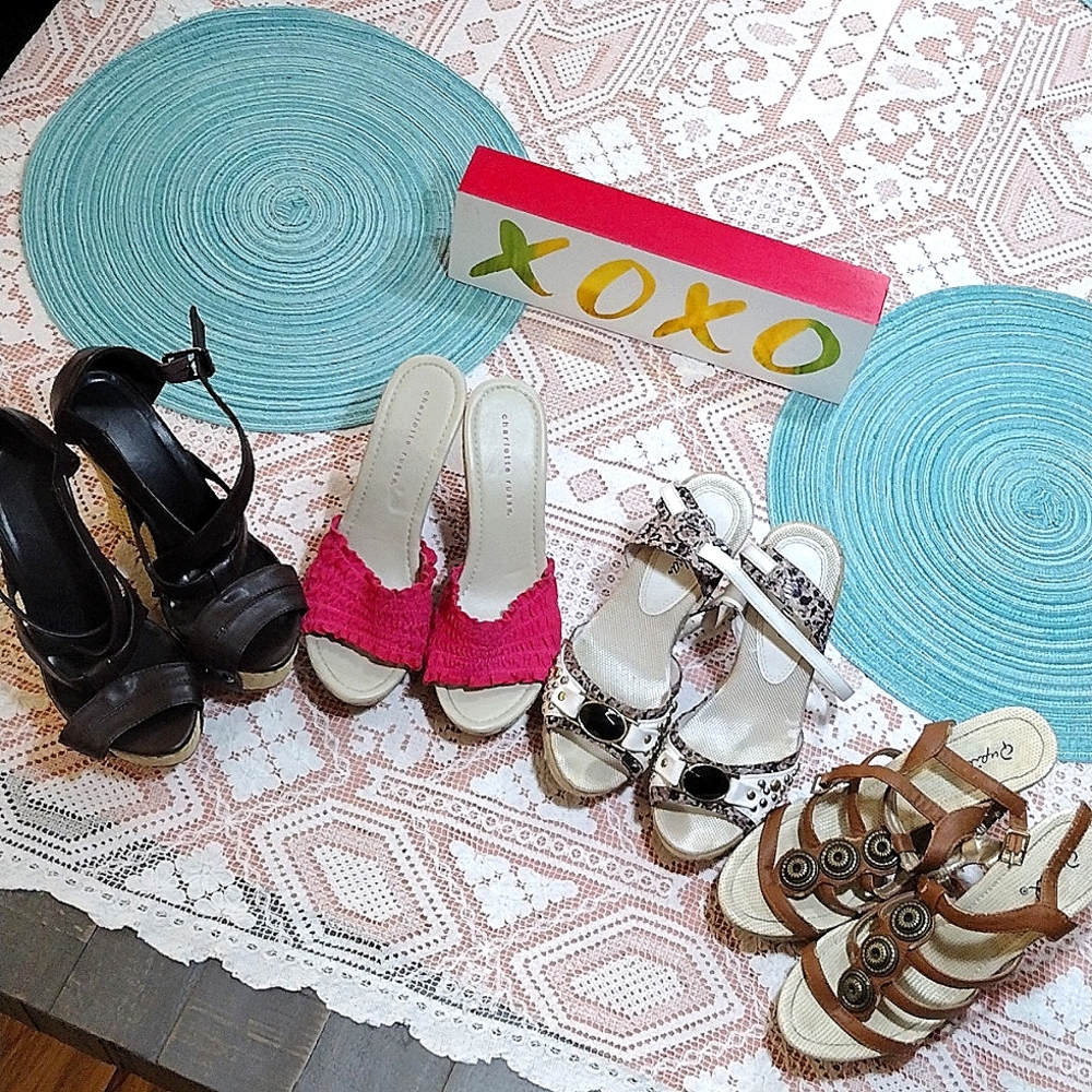 4 Pair of Summer 👠 🌞 Heels Sz 5 1/2 Paprika, Charlotte Russe, Qupid ,1 no name